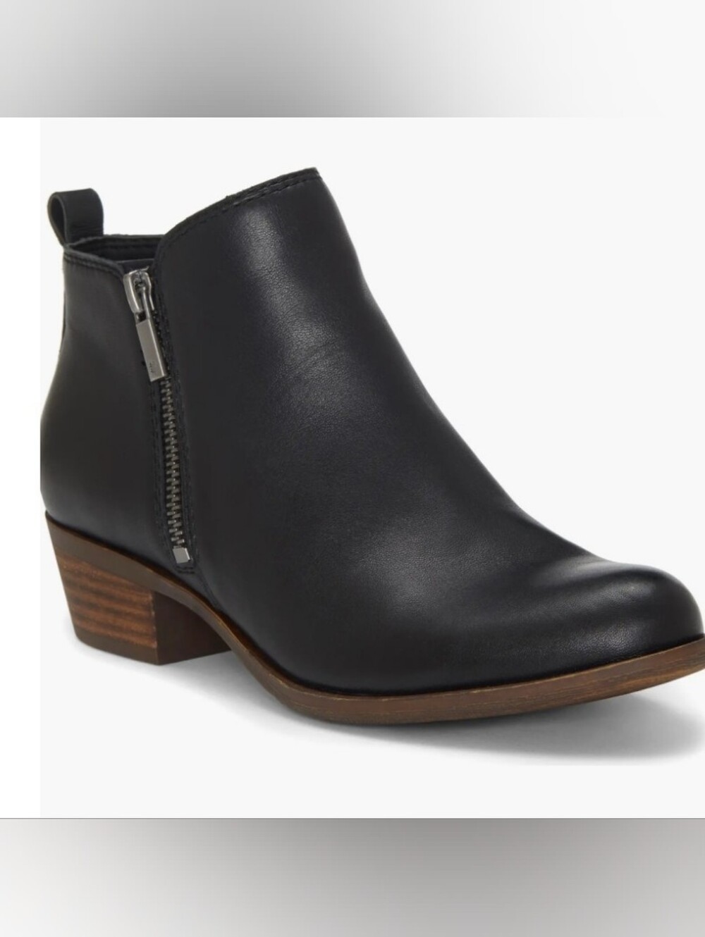 Lucky Brand Black Leather Ankle Boot with Side Zip Size 7 WIDE